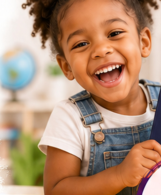 A joyful young explorer, passport in hand, ready to discover the world